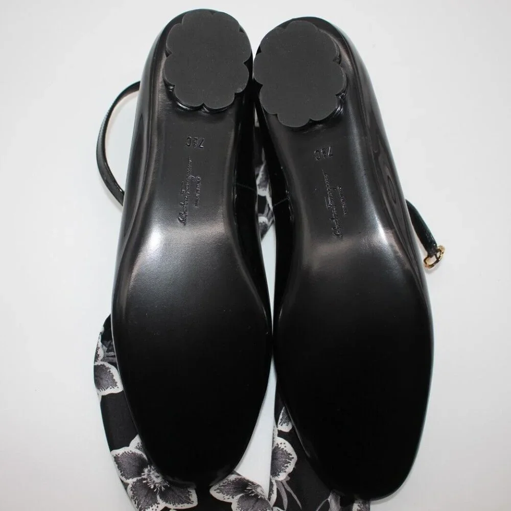 Salvatore Ferragamo Cefalu Black Patent Leather Ballet Foulard Bow Flats $695